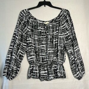 Michael Kors Womens Peplan Blouse Size XL Black White